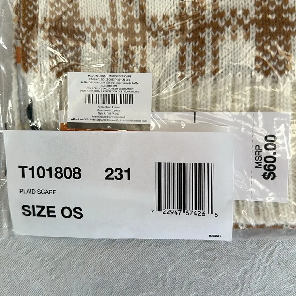 Timberland ‘Buffalo’ Plaid Scarf Tan Cream